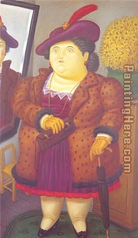 Mujer Con Abrigo de Piel painting - Fernando Botero Mujer Con Abrigo de Piel art painting